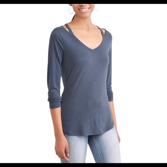 Time and Tru Long Sleeve Elevated T-Shirt - Picture 3 of 6